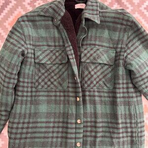 TNA Green and Brown Plaid Utility Jacket